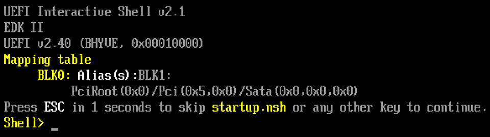 The EFI shell presented where GRUB should have been