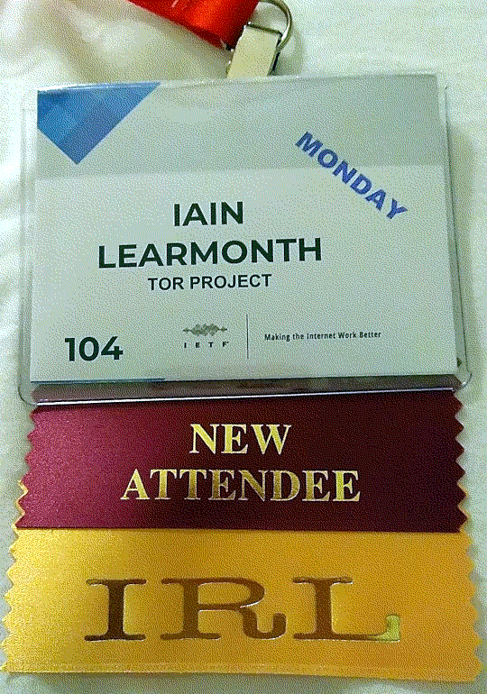 My IETF badge, complete with additional tag for my nick